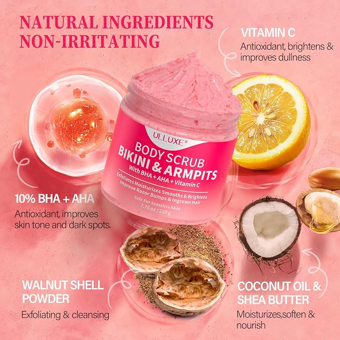 Bikini Area Exfoliator with 10% AHAs BHA & Vitamin C, Exfoliating Body Scrub - Image 7