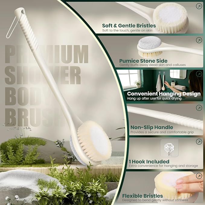 Back Scrubber for Shower, Long Handle Exfoliating Brush, Dual-Sided Bath Brush - Image 6