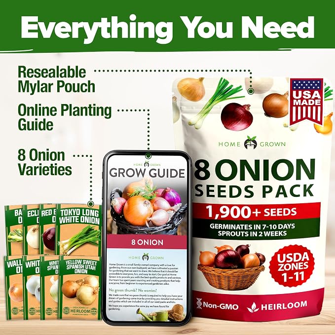 HOME GROWN 8 Onion Variety Mix 1600+ Heirloom Non-GMO Seeds - Image 8