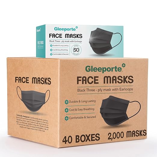 Black Disposable Face Mask, 3-Ply Adult Masks, Facial Cover by Gleeporte