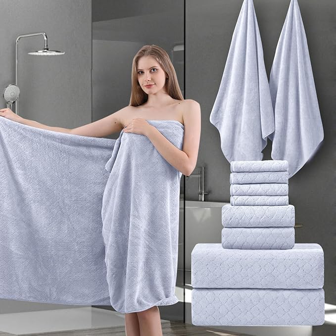8-Piece Bath Towels Set, 2 Oversized Bath Sheet, 2 Hand Towels and 4 Washcloths by Ycosy