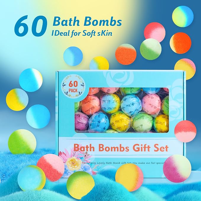 60 Pack Bath Bombs Set, Christmas Stocking Stuffers, Birthday Gift Set - Image 6