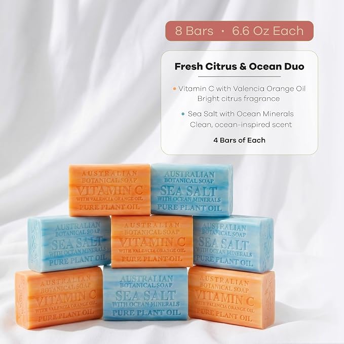 Australian Botanical Soap Variety Pack Includes 4 Valencia Orange and 4 Sea - Image 3