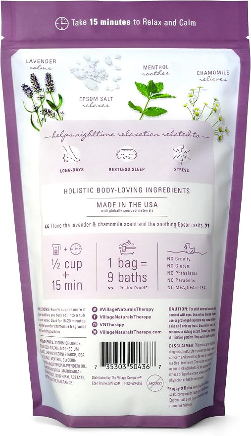 Village Naturals Therapy, Nighttime Foaming Epsom Soak, 36 Oz - Image 2