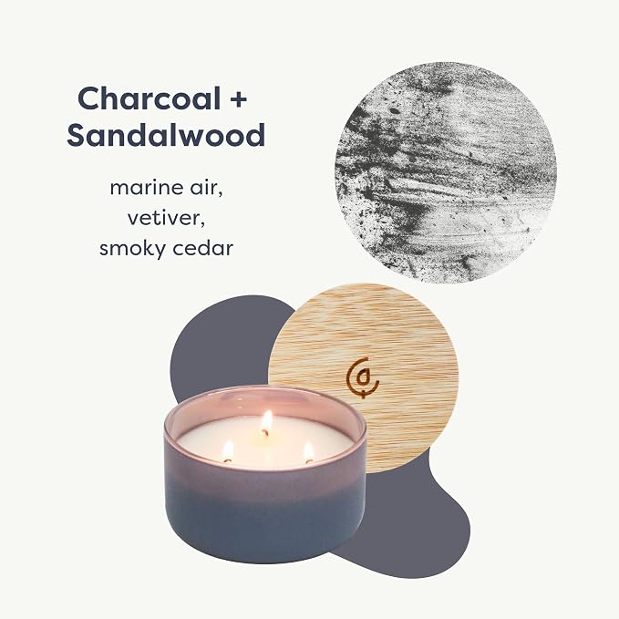 Calyan Wax Co. Charcoal & Sandalwood 3 Wick Scented Candle - Image 2