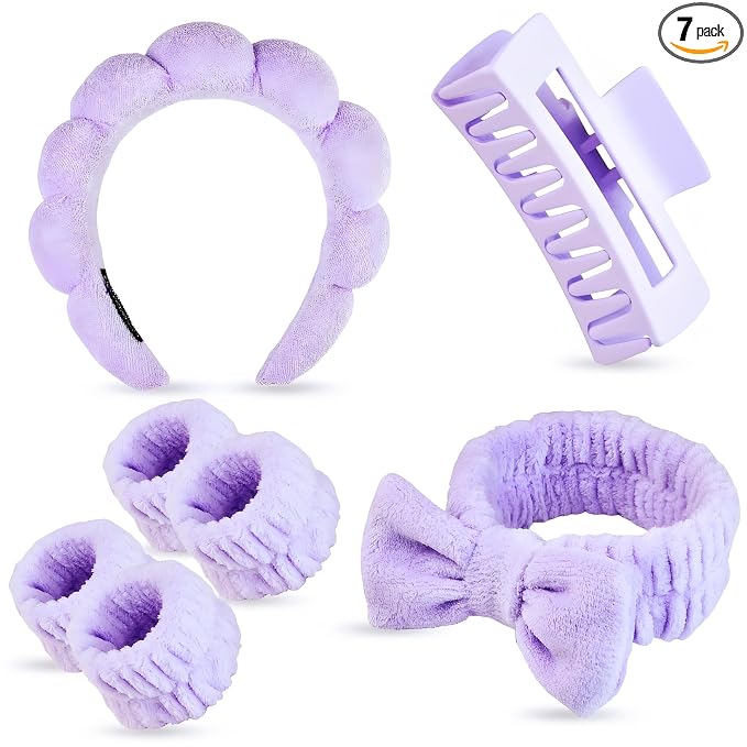 7 Pcs Spa Set, Facial Headband and Wristband Set, Skincare Accessories by Unknown