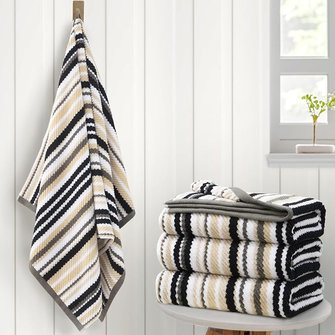 VOOVA & MOVAS Shower & Bathroom Black Striped Bath Towels by VOOVAMOVAS