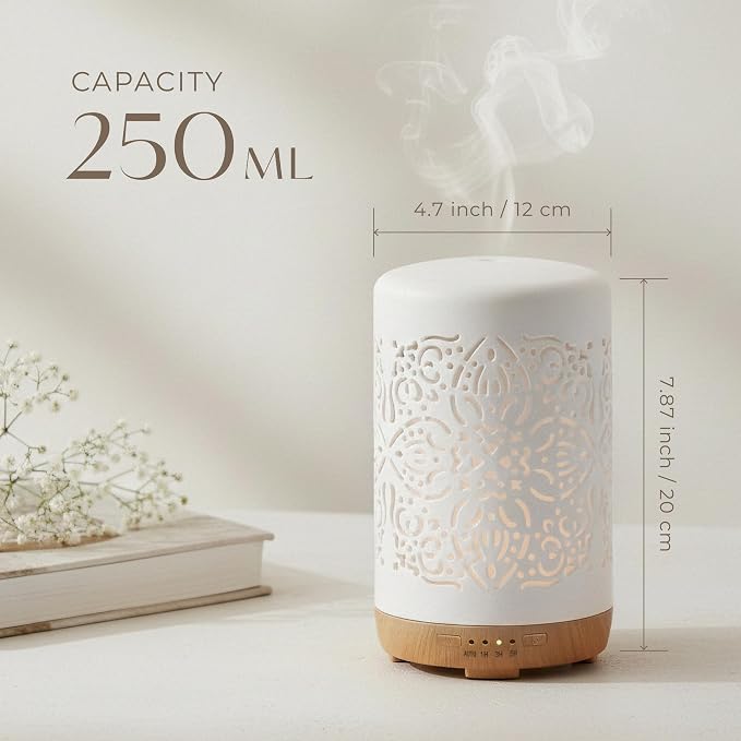 Earnest Living Essential Oil Diffuser White Ceramic Diffuser 250 ml Timers - Image 3
