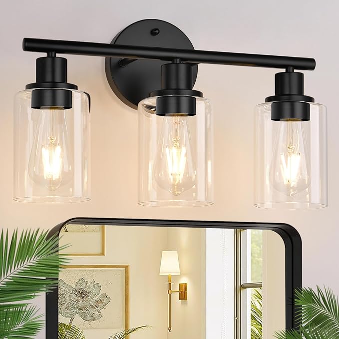 Zarbitta 3-Light Bathroom Light Fixtures, 17.23" Black Modern Vanity Lights by Zarbitta