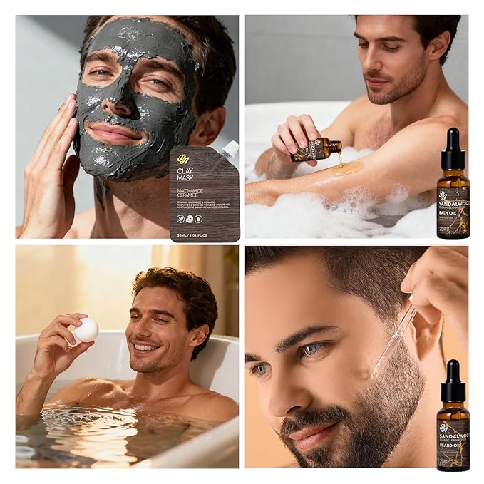 Sandalwood Beard Grooming Set For Men, Spa & Self-Care Gift Basket Set - Image 3