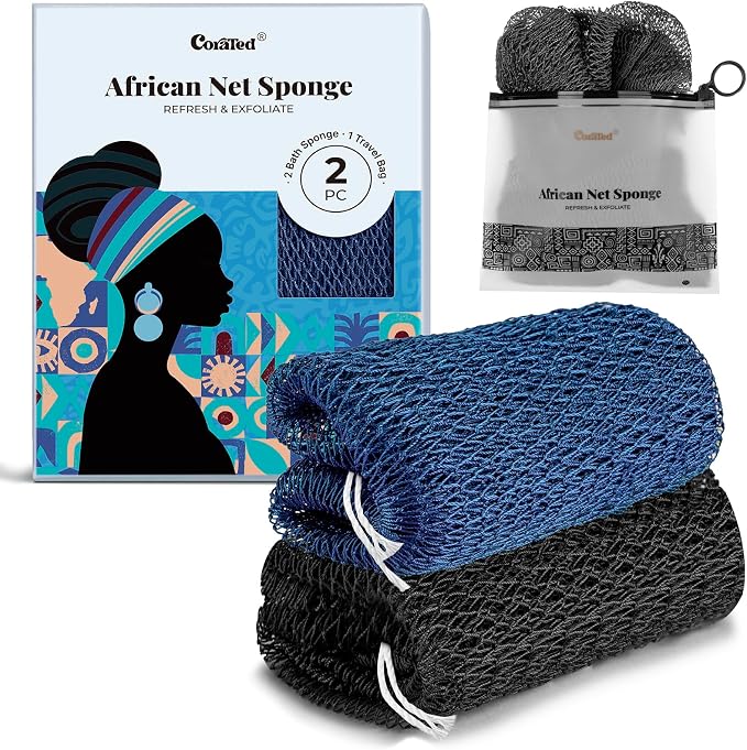 CORATED African Net Sponge Authentic, Shower Loofah Exfoliating Bath Sponge by CORATED