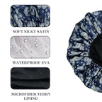 Bandana Satin Shower Cap, Three-Layer Terry Cloth Lined, - Image 3