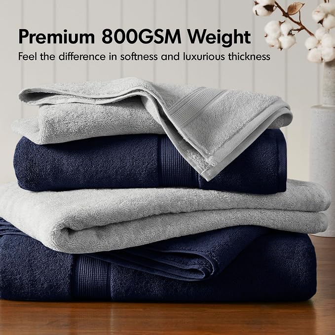 Madison Park 800GSM Bathroom Towel Set of 8 100% Cotton Bath Towel Set - Image 2