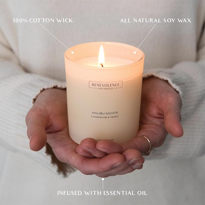 Champagne & Peony – Benevolence LA Scented Candle | 8oz, 45-Hour Burn | Natural - Image 3
