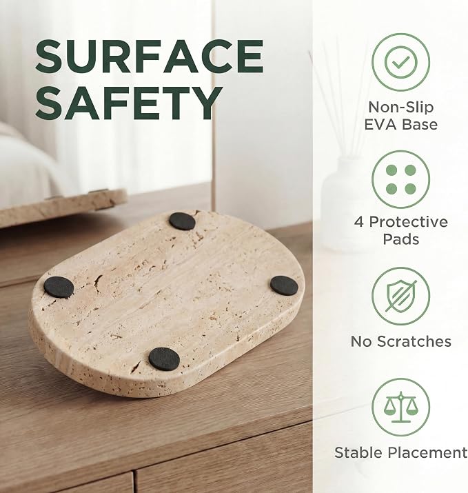 YKAJO Oval Real Marble Tray for Bathroom Kitchen Counter Stone Decorative - Image 6