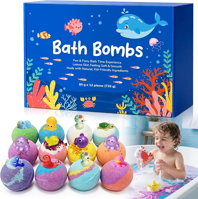 12 PCS Natural Bath Bombs with Toys Inside, Upgrade Fizzy Bubble Bath Gift Set by Unknown