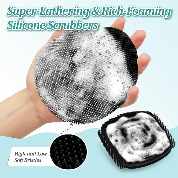 Silicone Body & Face Scrubber Set, 360° Anti-Slip & Hand-fit Silicone Shower - Image 4