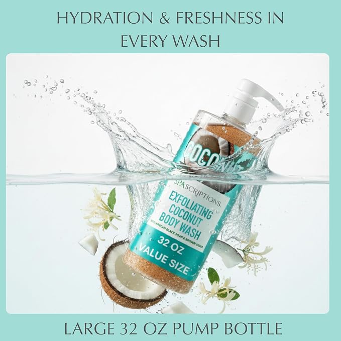 SpaScriptions Exfoliating Coconut Body Wash - 32 oz Scented Moisturizing Body - Image 4