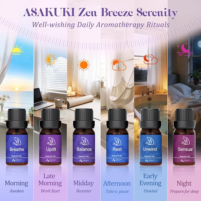 ASAKUKI Essential Oils for Diffuser –6 Mood Essential Oil Blends for Morning to - Image 2