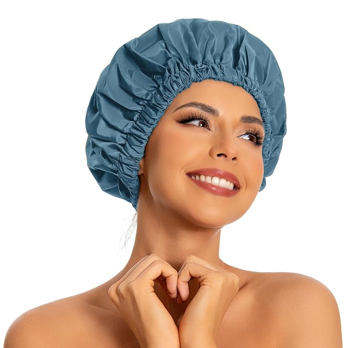 Reusable Shower Cap for Women, Large Waterproof Shower Bonnet by Edoneery