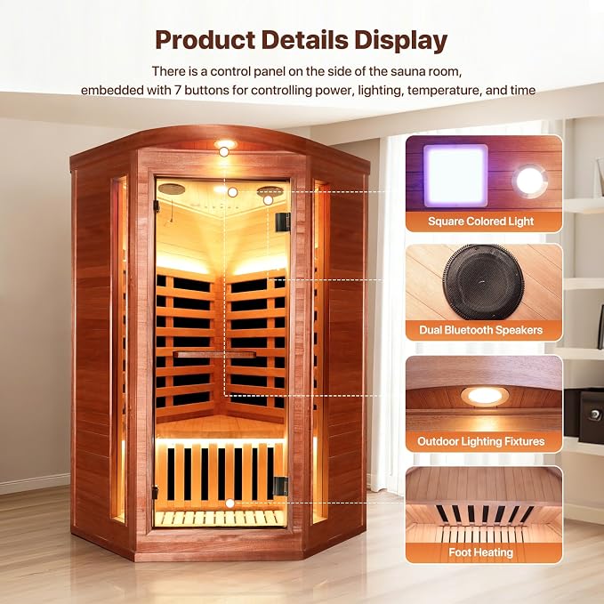 OUTEXER Corner Sauna for One Person Far Infrared Sauna Low-EMF African Mahogany - Image 6
