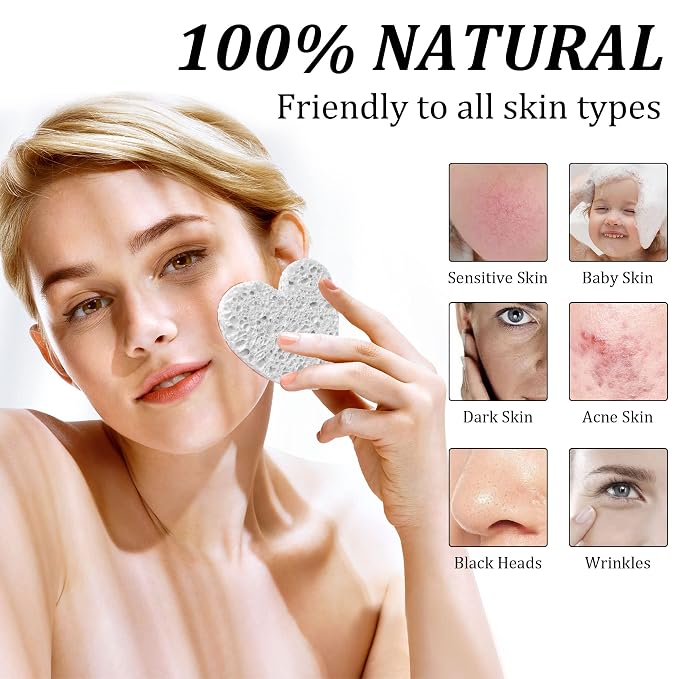 60-Count Kickleen Compressed Cellulose Heart Shape Facial Sponges | 100% - Image 2