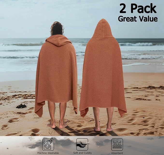 COTTON CRAFT Hooded Bath Towel – 2 Pack Oversized 35x70 Waffle Weave Towel - Image 4