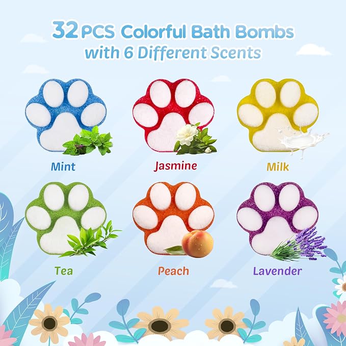 Bath Bombs for Kids with Surprise Inside, 32 Pack Paw Bath Bombs with Toy - Image 2