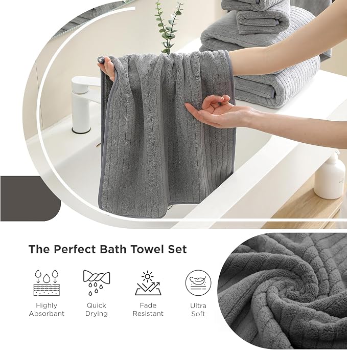 Hailea Grey Hand Towels Set 16x31 Inches, Soft Microfibers Bathroom Towel Set 2 - Image 2