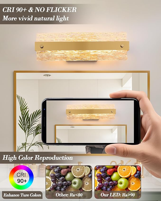 Brushe Gold Bathroom Vanity Light, 16.5 Inch 10W Dimmable LED Bathroom Light - Image 6