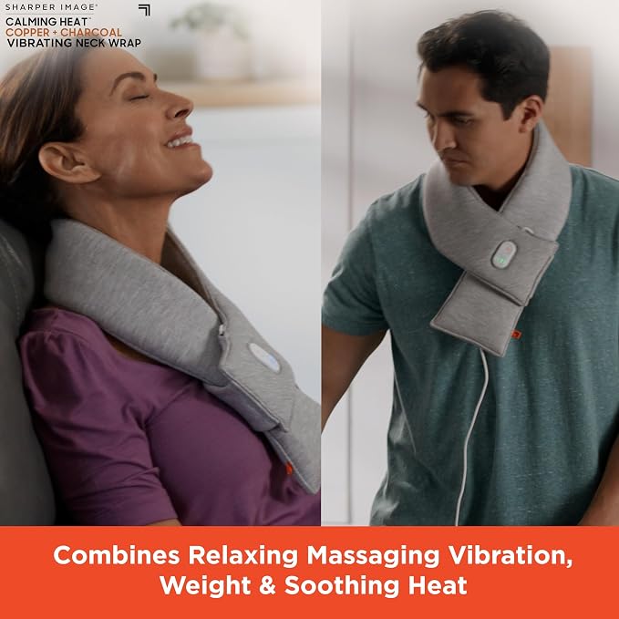 Calming Heat Neck Wrap by Sharper Image | Weighted Copper & Charcoal, Heating - Image 6