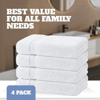 Wealuxe White Bath Towels Set of 4 — 27 x 54 Inch, 100% Ring Spun Cotton 650GSM - Image 4