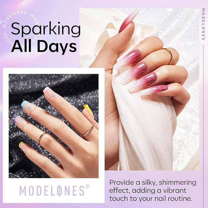 modelones Glitter Gel Nail Polish Top Coat, Rainbow Confetti Gel Top Coat - Image 4
