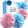 SHOWER BOUQUET Blue+Pink-Loofah-Bath-Sponge Lace-Mesh-Set // 2-Scrubs-in-1 // by ShowerBouquet%C2%AE