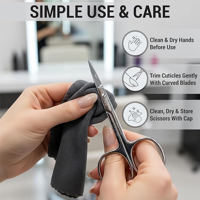 Cuticle Scissors Extra Fine Curved Stainless Steel Eyebrow Scissors, - Image 5
