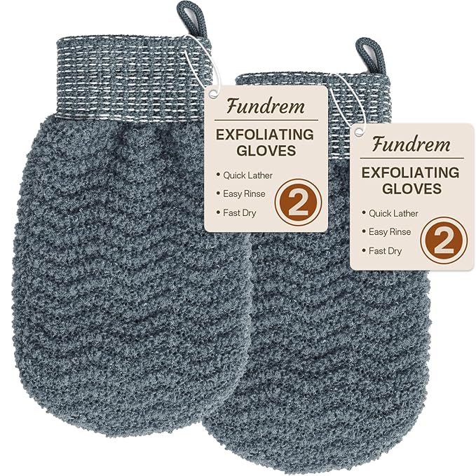 Exfoliating Gloves 2 Pack, Wave Texture Exfoliating Mitt by FUNDREM