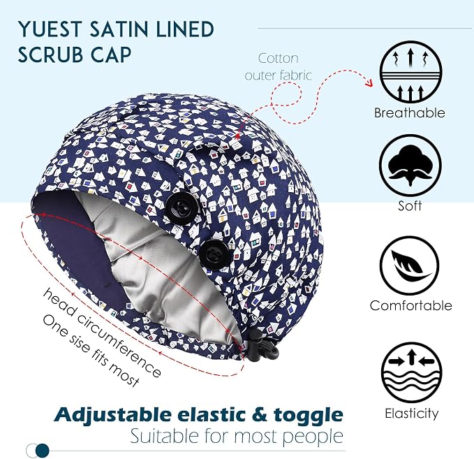 2 Pack Satin Lined Bouffant Scrub Caps - Image 2