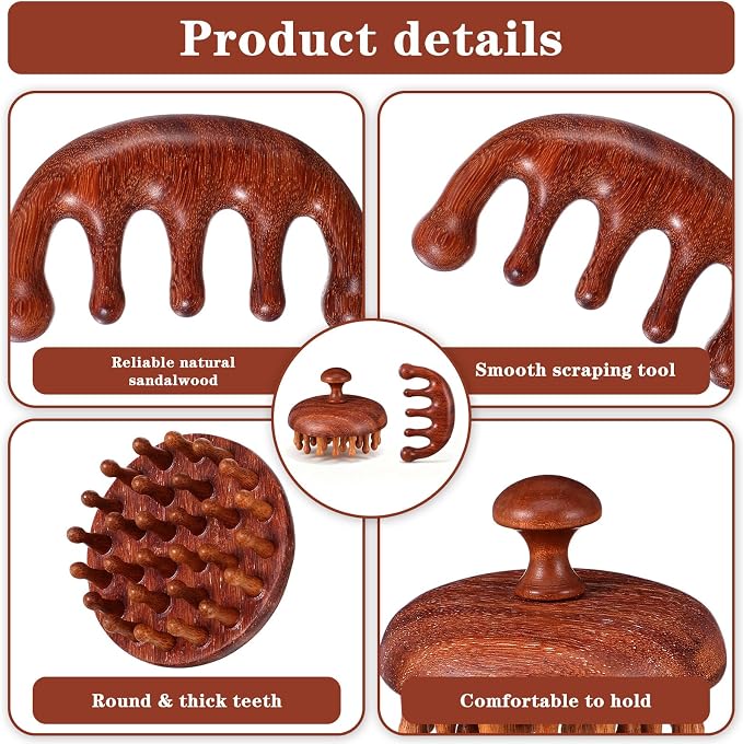 ElevateTech Wooden Scalp Massage Comb, Sandalwood Head Massager - Image 3