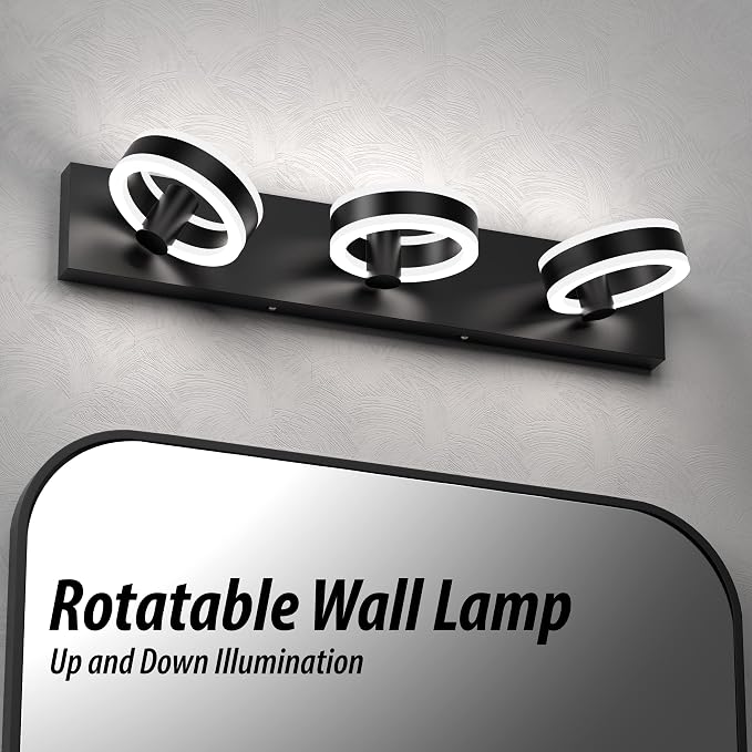 LED Bathroom Light Fixtures, 24inch Black Vanity Lights, Modern 3 Light Acrylic - Image 5
