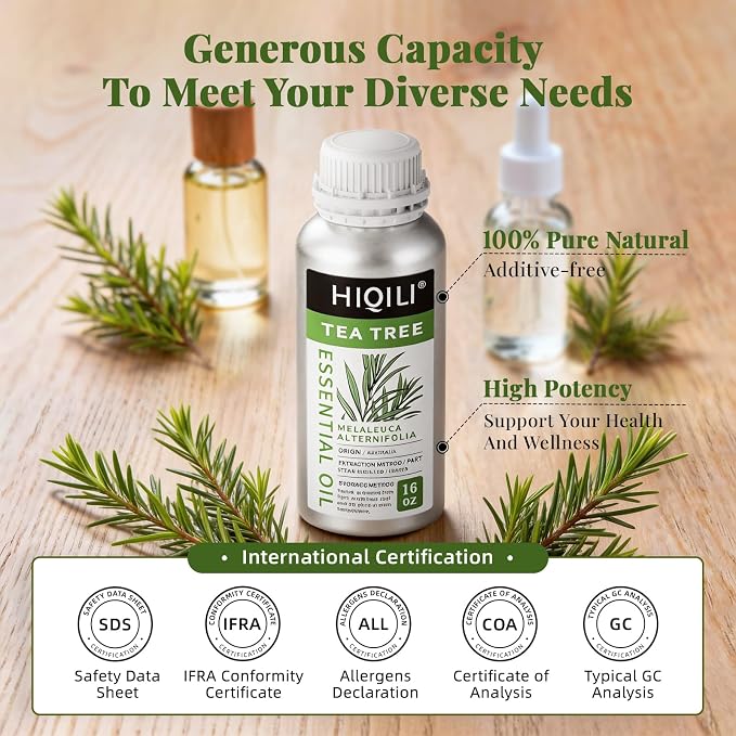 HIQILI Tea Tree Oil 16 Fl Oz, for Skin, Soap Making, Includes Two Portable - Image 7
