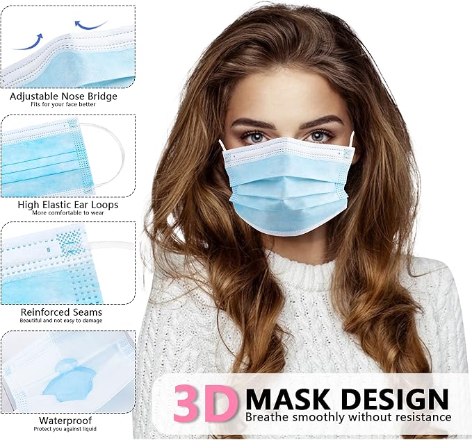 akgk Disposable Face Masks 100Pcs, 3 Ply Disposable Mask - Image 2