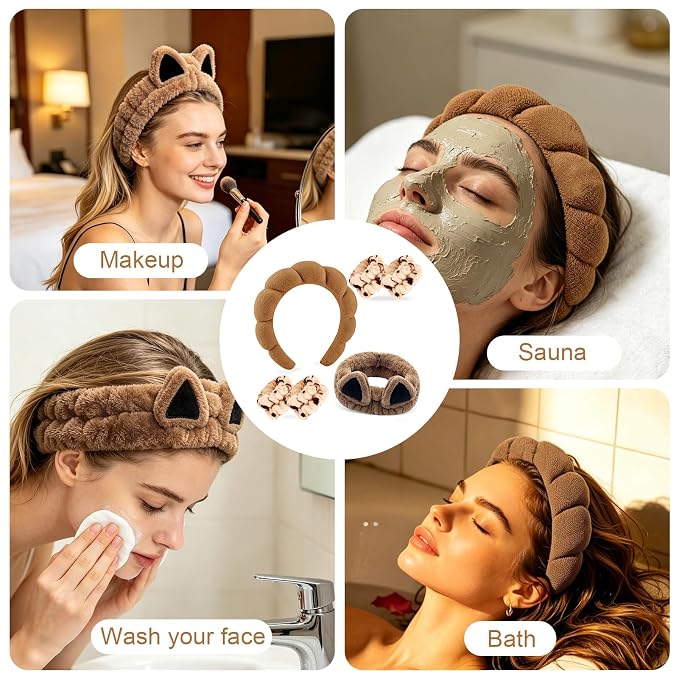Zkptops 6Pcs Spa Headband for Washing Face Wristband Set Sponge Makeup Skincare - Image 5
