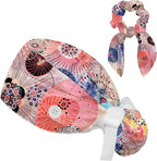 Women Working Cap with Buttons Bouffant Hat Autumn Leaves Nurse Scrub Caps Long by Niaocpwy