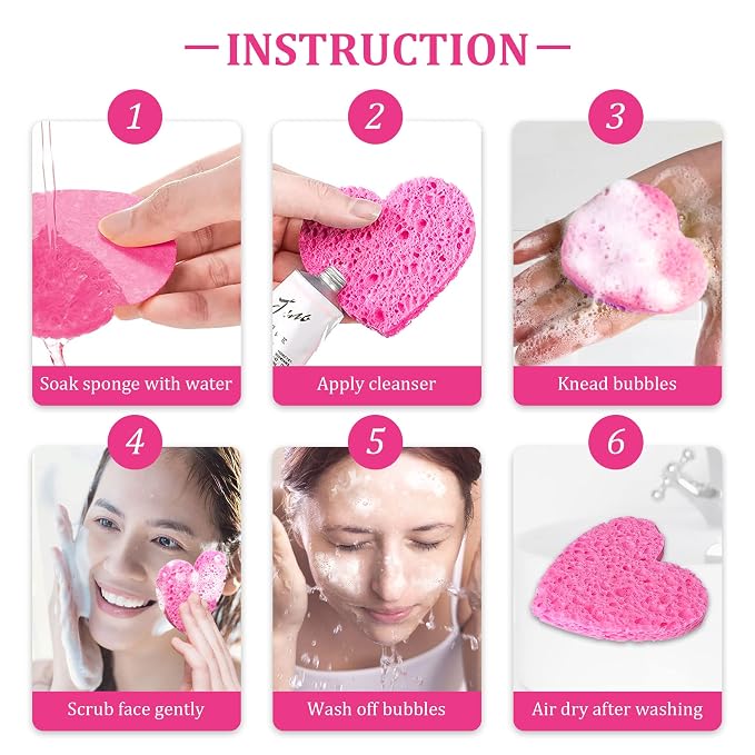 50-Count Kickleen Compressed Cellulose Heart Shape Facial Sponges | Natural - Image 5