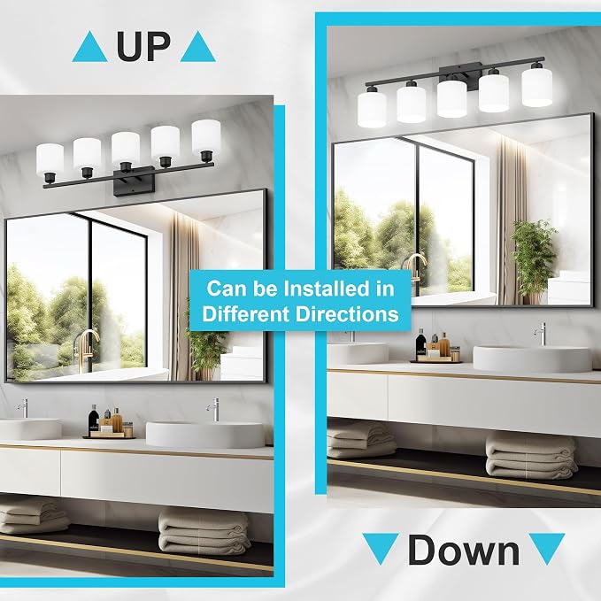 Bathroom Black Lighting Fixtures Over Mirror, Anti-Rust 5-Light Bathroom Vanity - Image 7