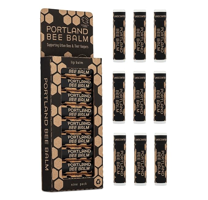 Portland Bee Balm All Natural Handmade Beeswax Based Lip Balm, Unscented 9 Count by PortlandBeeBalm