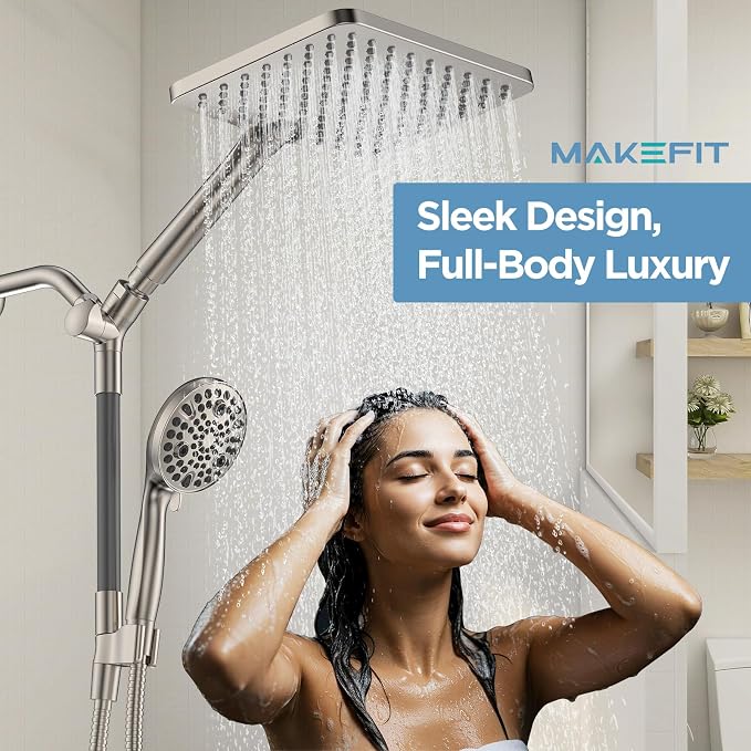 Dual Handheld Shower Head Combo, 2-in-1 Rain Shower Heads System Wide Rainfall - Image 2