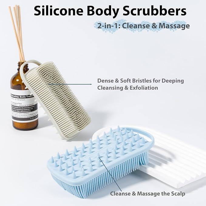 2 PC Silicone Body Scrubber, 2 in 1 Exfoliating Shower Bath Scrubber, Soft - Image 2