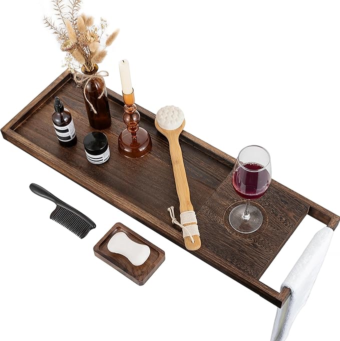 Hanobe Bathtub Tray Bath Caddy: 31" Wooden Tub Shelf by Hanobe
