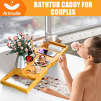 Artmalle Foldable Bathtub Tray for Tub, Bamboo Bathtub Caddy Tray Table - Image 2